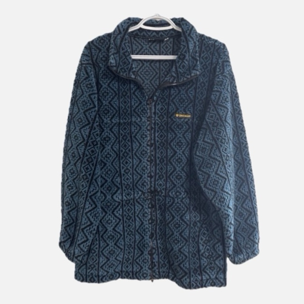 Vintage Dreimar Dark Teal Patterned Fleece Jacket